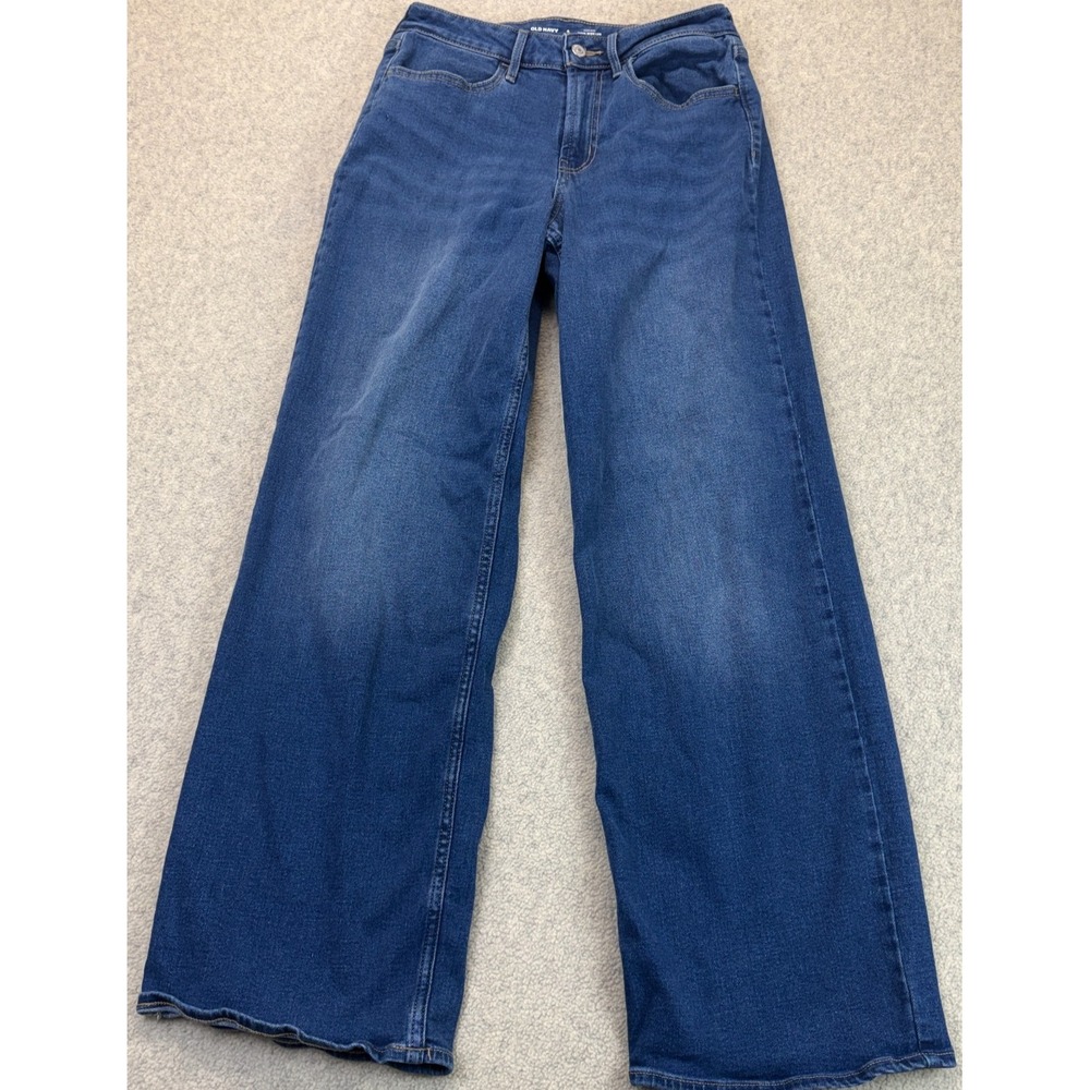 Old Navy Womens Wow Wide-Leg Jeans Blue Denim High Rise Roomy Modern Zip Fly 4